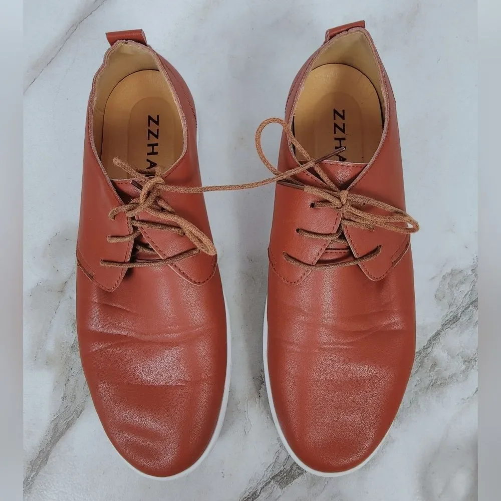 ZZHAP Men's Cognac Casual Oxford Shoes Sneakers, Sz 43 (US Men's 9.5)